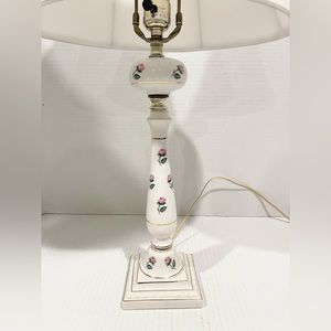 Vintage Berger Table Lamp w/Shade Porcelain Flowers 27.5” Tall